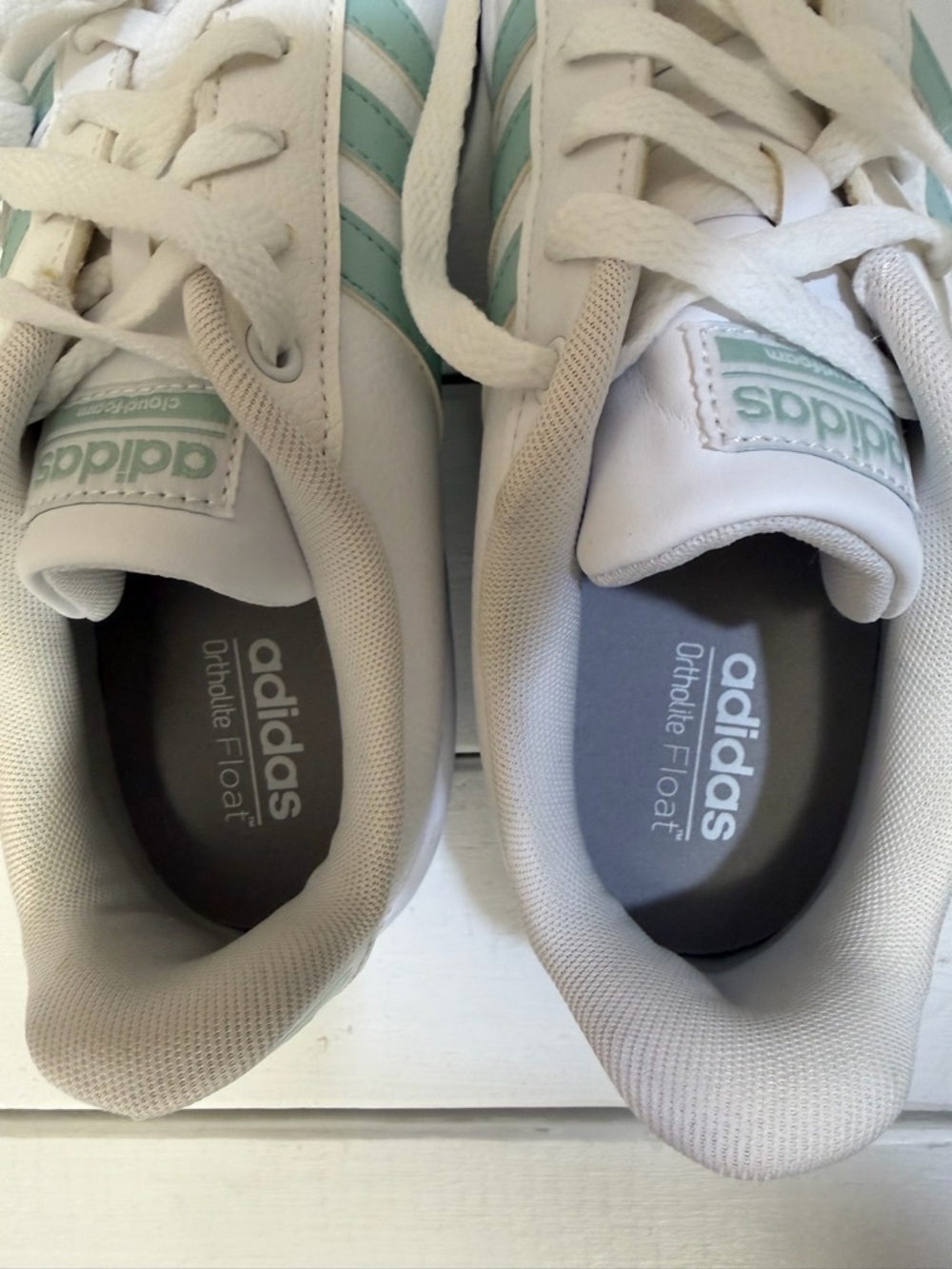Adidas Cloudfoam White Mint Green Stripe Sneakers Women’s Size 10 Casual Shoes - Picture 8 of 12